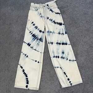 BDG Urban Outfitters HIGH & WIDE Cream & Blue Tie Dye Jeans Pants - NWT - 25